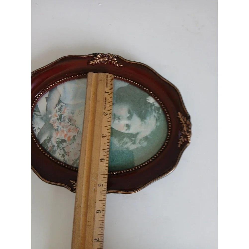 Vtg  Style Oval Burgundy Gold Ornate Picture Frame Victorian Child Portrait